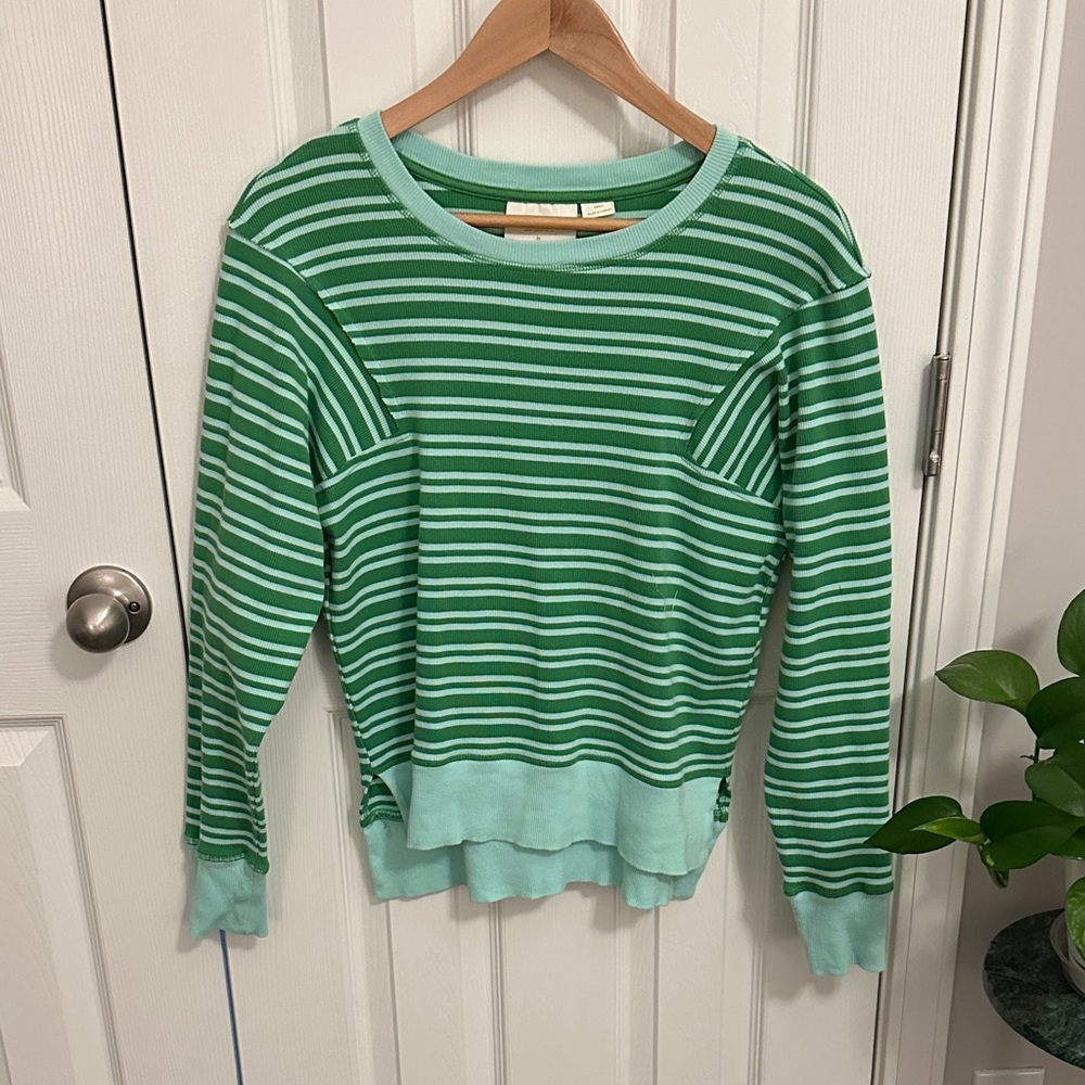 Maeve Mint and White Striped Crew Neck Sweater